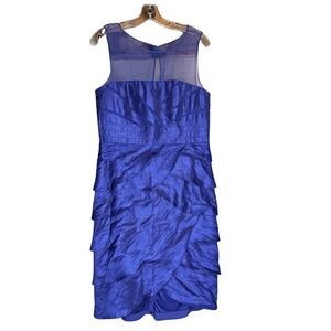 Adrianna Papell Royal Blue Formal Sleeveless Yoke Tiered Midi Dress Size 12